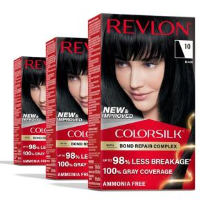 imageRevlon ColorSilk with Bond Repair Complex Black Permanent Hair Color 100 Gray Coverage Ammonia Free Hair Dye Vegan Keratin 11 Soft Black Pack of 310 Black