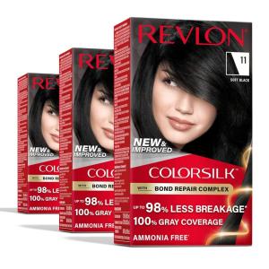 imageRevlon ColorSilk with Bond Repair Complex Black Permanent Hair Color 100 Gray Coverage Ammonia Free Hair Dye Vegan Keratin 11 Soft Black Pack of 311 Soft Black