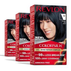 imageRevlon ColorSilk with Bond Repair Complex Black Permanent Hair Color 100 Gray Coverage Ammonia Free Hair Dye Vegan Keratin 11 Soft Black Pack of 312 Natural Blue Black