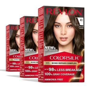 imageRevlon ColorSilk with Bond Repair Complex Brown Permanent Hair Color 100 Gray Coverage Ammonia Free Hair Dye Vegan Keratin 40 Medium Ash Brown Pack of 341 Medium Brown