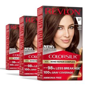 imageRevlon ColorSilk with Bond Repair Complex Brown Permanent Hair Color 100 Gray Coverage Ammonia Free Hair Dye Vegan Keratin 40 Medium Ash Brown Pack of 337 Dark Golden Brown
