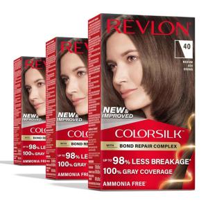 imageRevlon ColorSilk with Bond Repair Complex Brown Permanent Hair Color 100 Gray Coverage Ammonia Free Hair Dye Vegan Keratin 40 Medium Ash Brown Pack of 340 Medium Ash Brown