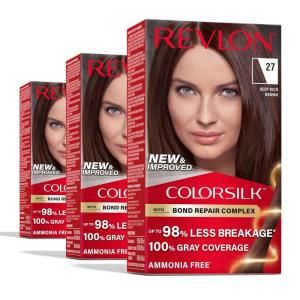 imageRevlon ColorSilk with Bond Repair Complex Brown Permanent Hair Color 100 Gray Coverage Ammonia Free Hair Dye Vegan Keratin 40 Medium Ash Brown Pack of 327 Deep Rich Brown