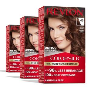 imageRevlon ColorSilk with Bond Repair Complex Brown Permanent Hair Color 100 Gray Coverage Ammonia Free Hair Dye Vegan Keratin 40 Medium Ash Brown Pack of 346 Medium Golden Chestnut Brown