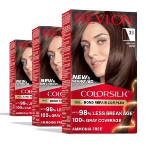 imageRevlon ColorSilk with Bond Repair Complex Brown Permanent Hair Color 100 Gray Coverage Ammonia Free Hair Dye Vegan Keratin 40 Medium Ash Brown Pack of 333 Dark Soft Brown
