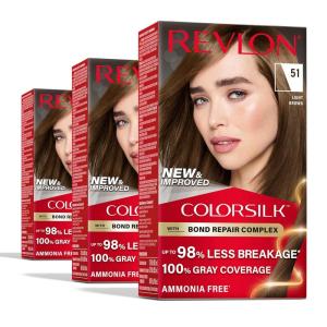 imageRevlon ColorSilk with Bond Repair Complex Brown Permanent Hair Color 100 Gray Coverage Ammonia Free Hair Dye Vegan Keratin 40 Medium Ash Brown Pack of 351 Light Brown