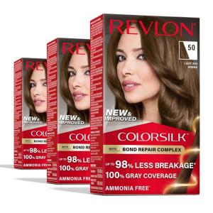 imageRevlon ColorSilk with Bond Repair Complex Brown Permanent Hair Color 100 Gray Coverage Ammonia Free Hair Dye Vegan Keratin 40 Medium Ash Brown Pack of 350 Light Ash Brown