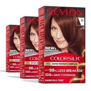 imageRevlon ColorSilk with Bond Repair Complex Auburn Permanent Hair Color 100 Gray Coverage Ammonia Free Hair Dye Vegan Keratin 49 Auburn Brown Pack of 331 Dark Auburn