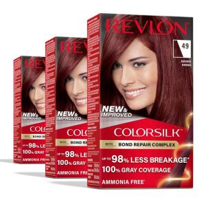 imageRevlon ColorSilk with Bond Repair Complex Auburn Permanent Hair Color 100 Gray Coverage Ammonia Free Hair Dye Vegan Keratin 49 Auburn Brown Pack of 349 Auburn Brown