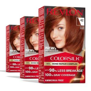 imageRevlon ColorSilk with Bond Repair Complex Auburn Permanent Hair Color 100 Gray Coverage Ammonia Free Hair Dye Vegan Keratin 49 Auburn Brown Pack of 342 Medium Auburn