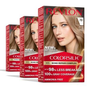 imageRevlon ColorSilk with Bond Repair Complex Blonde Permanent Hair Color 100 Gray Coverage Ammonia Free Hair Dye Vegan Keratin 71 Golden Blonde Pack of 370 Medium Ash Blonde