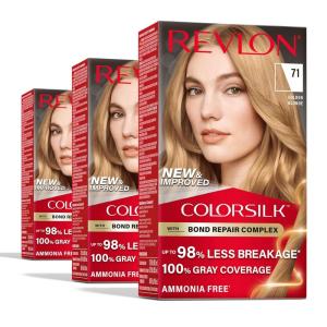 imageRevlon ColorSilk with Bond Repair Complex Blonde Permanent Hair Color 100 Gray Coverage Ammonia Free Hair Dye Vegan Keratin 71 Golden Blonde Pack of 371 Golden Blonde