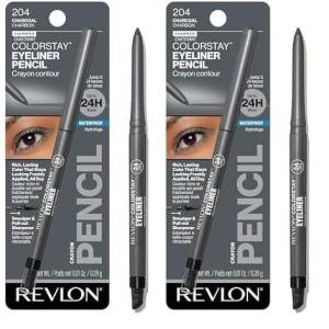 imageREVLON ColorStay Pencil Waterproof Eyeliner SmudgeProof Eye Makeup with BuiltIn Sharpener Packaging May Vary 204 Charcoal 001 oz1 Count Pack of 2